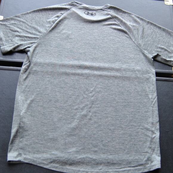Under Armour Tech Medium Gray Short Sleeve Shirt w/ Small Black Logo - Picture 2 of 5